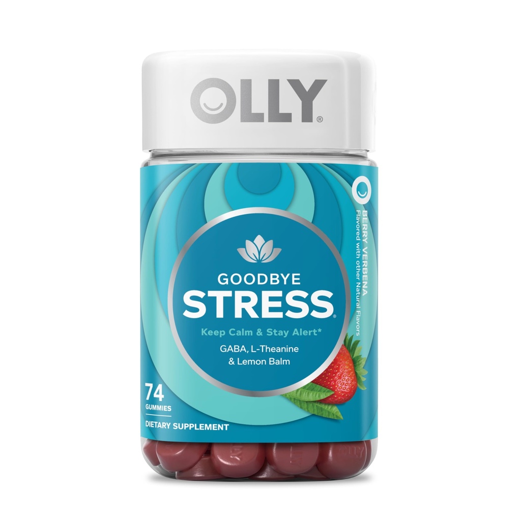 OLLY Au revoir Stress Gummy, GABA, L-Theanine, Lemon Baume, Supplément anti-stress, Berry - 74 Comte