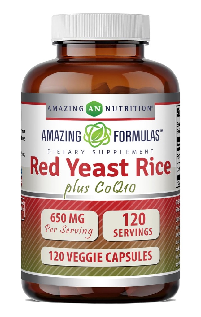Formules étonnantes Red Yeast Rice 600 Mg Plus Co Q-10 50 Mg 120 Capsules végétariennes