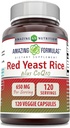 Formules étonnantes Red Yeast Rice 600 Mg Plus Co Q-10 50 Mg 120 Capsules végétariennes