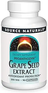 Source Naturals Proanthodyn Grape Extract, Antioxydant Protection, soutient un cerveau vieillissant en santé*, 200 mg - 90 Capsules