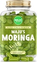 Maju Superfoods Capsules de Moringa Biologique, Feuille d'Oleifera, Feuilles de Moringa de qualité extra-fine, Feuilles de drumstick séché, Capsules de supplément d'extrait de poudre de Moringa Biologique de la plante (90 ct)