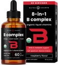 USDA Biologique Vitamine B Complexe Liquid Drops (complément complexe de vitamines B) avec B1, B2, B3, B6, B7, B9 et Méthyl B12 Drops pour adultes et enfants