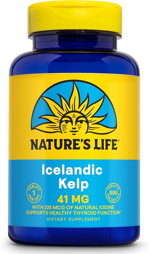 Natures Vie islandaise Kelp 41 mg Comprimés - Supplément d'iode et soutien thyroïdien - Sans gluten, Superfood vert non OGM - Garantie de 60 jours - 500 portions, 500 comprimés