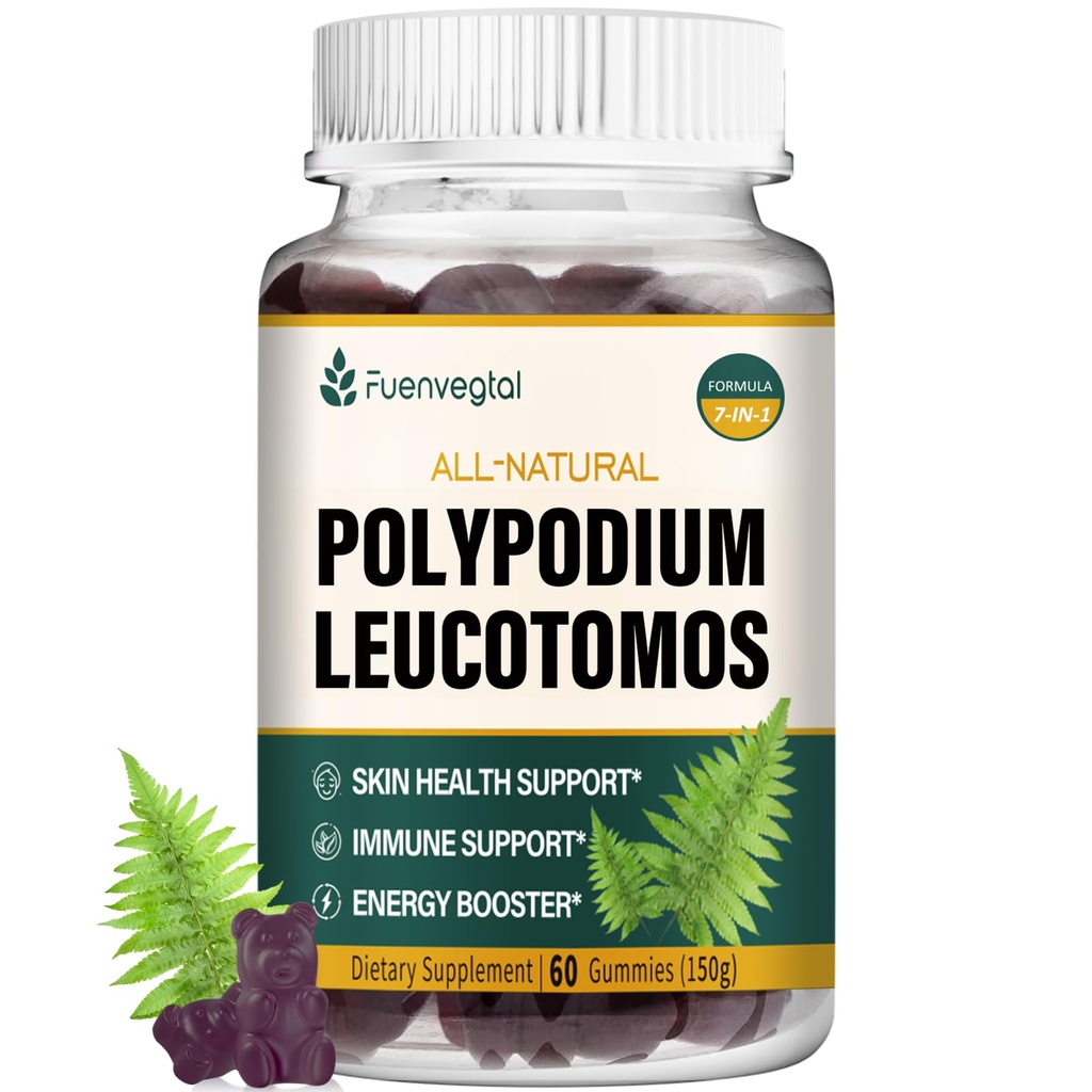 Polypodium Leucotomos Gummies, Gomitas de Niacinamida para el Piel y Melena de Leon para la Memoria, Equinácea para la Inmunidad. Prevent Tanning Supplement.60 Gummies