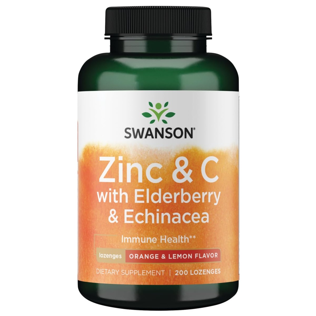 Swanson Zinc & C Lozenges w/Elderberry & Echinacea-Orange & Lemon Flavor 200 Fl Oz