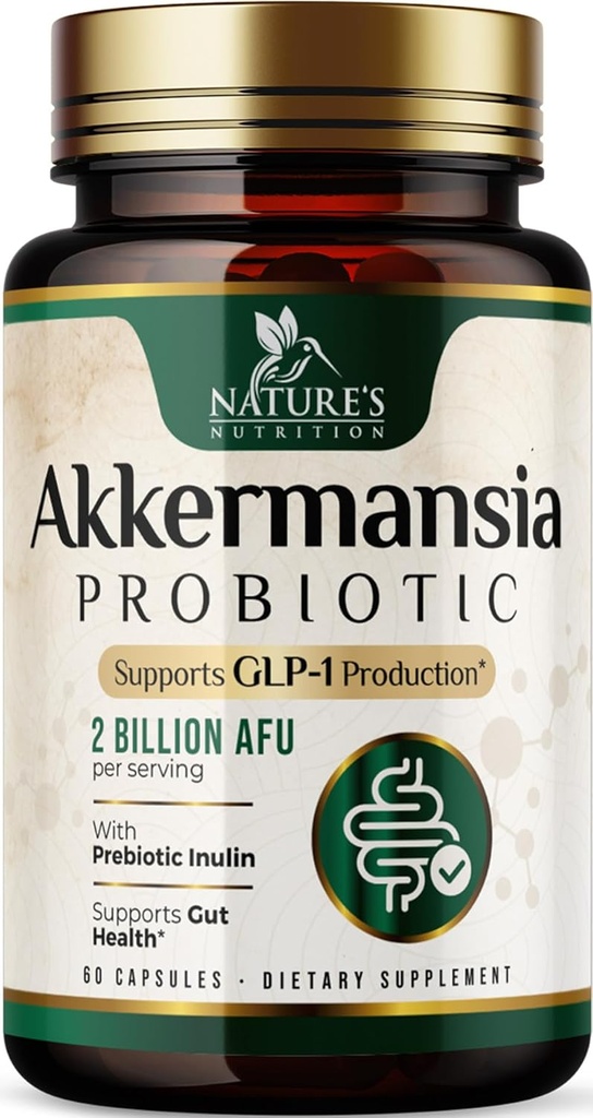 Akkermansia Probiotique Supplément pour les femmes et les hommes, Akkermansia Muciniphila GLP 1 Probiotiques avec prébiotique, 2 Million d'AFU, Digestif naturel, Gut Health, & GLP 1 Support de production, 60 Capsules