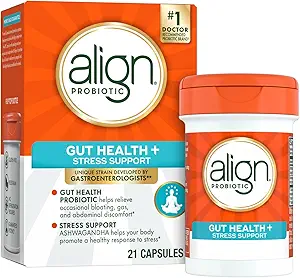 Aligner Probiotique, Digestive De-Stress, Probiotique pour les femmes et les hommes avec Ashwagandha, Aide avec une réponse saine au stress, sans gluten, sans soja, végétarien, 50 Gummies (paquet de 2)