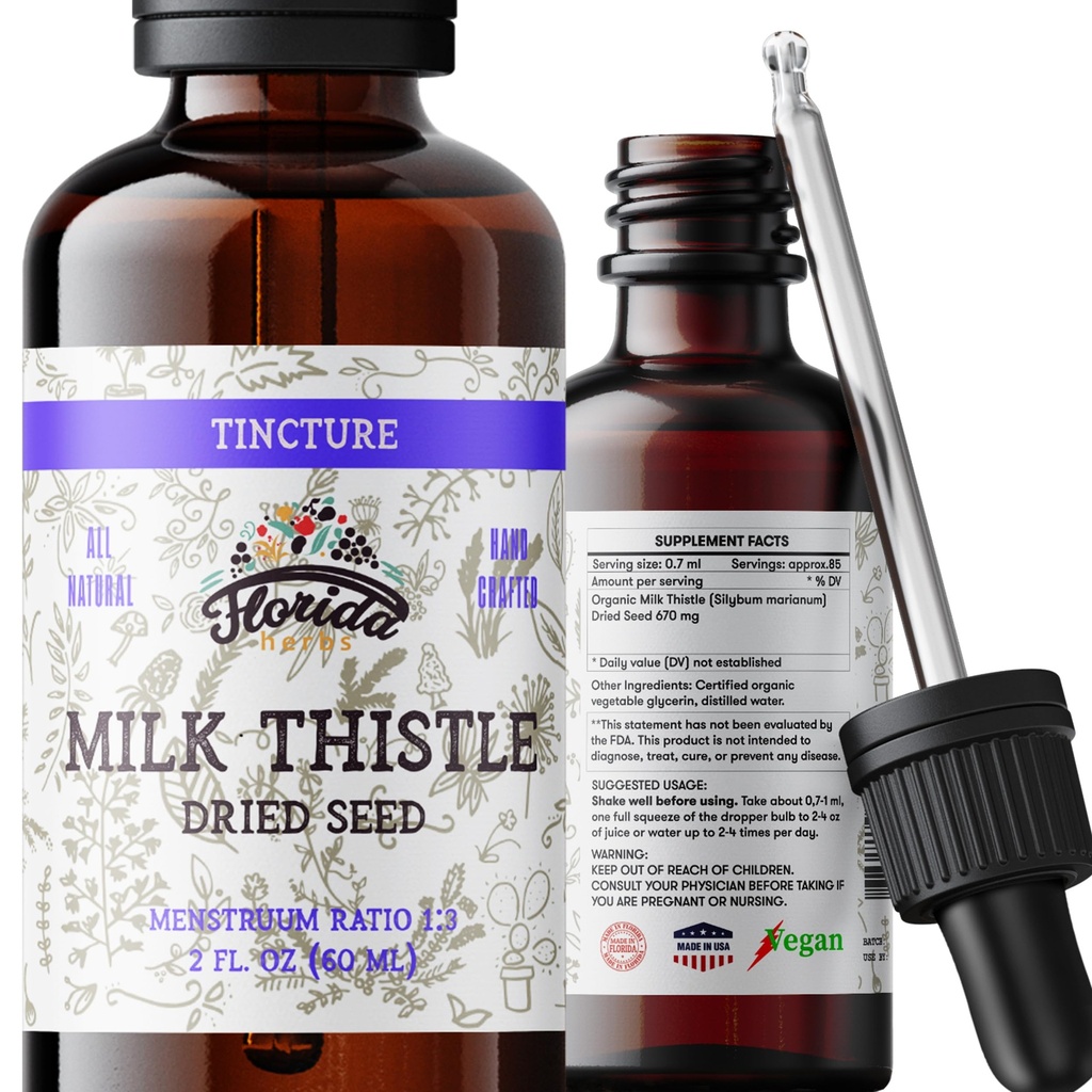 Milk Thistle Root Liquid Extract – Organic Milk Thistle Tincture – Alcohol-Free Herbal Supplement – Natural Silybum Marianum Drops – Non-GMO, 2 fl oz