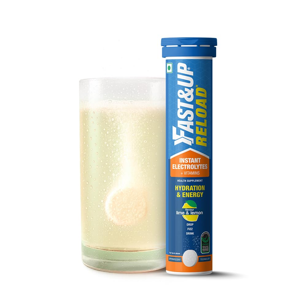 FAST&UP Reload - Electrolyte Energy Drink - Sports Nutrition Electrolyte Drink - Effervescent Tablets for Running & Cycling- 20 effervescent Tablets - Lime and Lemon Flavour