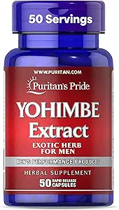 Puritan's Pride Yohimbe Exotic Herb pour hommes 250 mg (équivalent de 1000mg), supplément alimentaire, 50 capsules à libération rapide