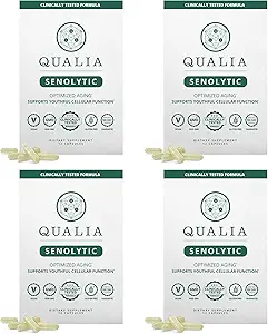 Qualia Life Sciences Qualia Senolytic Ultimate Formula for Enhanced Cell Repair & Rejuvenation 2 jours de vieillissement et de soutien à la longévité w. Fisetin, Quercetin, Piperlongumine,Senactiv,Curcumin(Pack of 4)