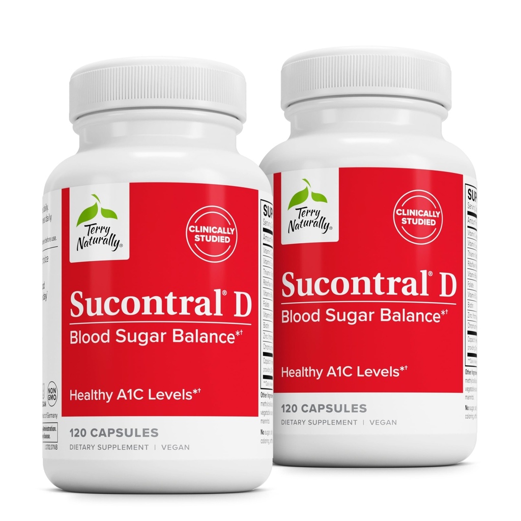 Terry Naturally Sucontral D - B-Complex & Folate Supplement - Carbohydrate Metabolism Support - Vitamin & Mineral Supplement with Zinc & Chromium - 60 Capsules (Pack of 1)