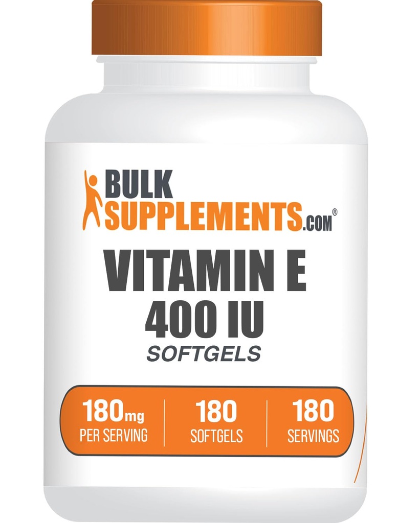 BulkSupplements.com Vitamine E 400 UI Softgels - Supplément Vitamine E, comme D-Alpha-Tocophérol, Antioxydants - Sans gluten, 1 Softgel par portion, 180 Compte (paquet de 1)