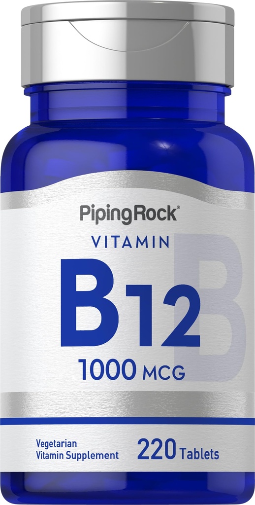 Piping Rock Vitamin B12 1000 mcg | 220 Tablets | as Cyanocobalamin | Vegetarian, Non-GMO, Gluten Free Supplement
