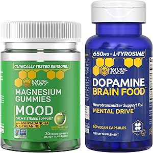 ÉTIQUETTES NATURELLES Mood Magnésium Gummies + Dopamine Brain Food Bundle - Focus & Mood Support* - 90 pièces totales