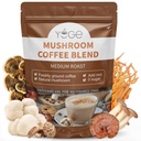 Mushroom Coffee, 6 Adaptogenic Mushrooms with Cordyceps, Reishi, King Trumpet, Shiitake, Turkey Tail, Lions Mane, Instant Coffee Powder for Energy, Focus, Digestion & Immune Support, 30 Servings