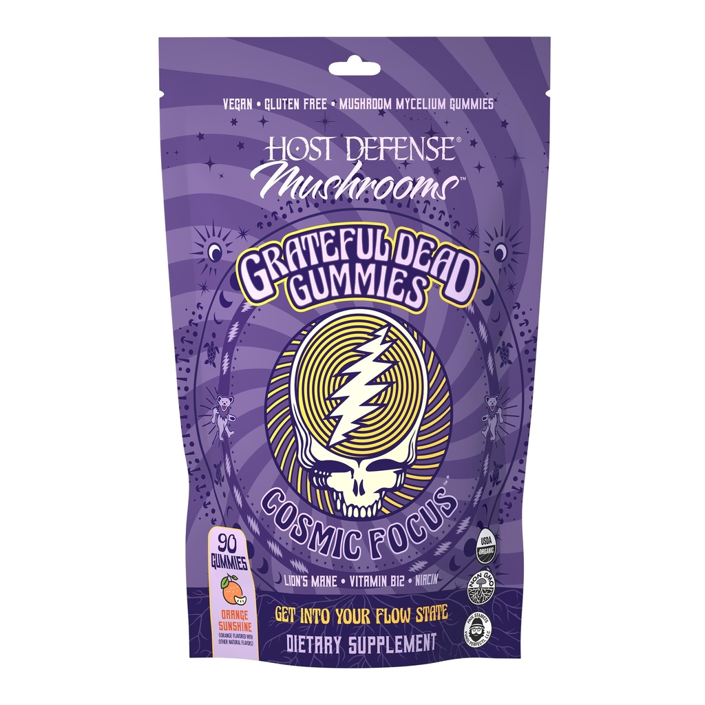 Host Defense Cosmic Focus Grateful Dead Gummies - Mushroom Gummies with Lion’s Mane, B12 & Niacin - Supports Focus, Memory, Brain Function & Mental Energy (30 Servings)