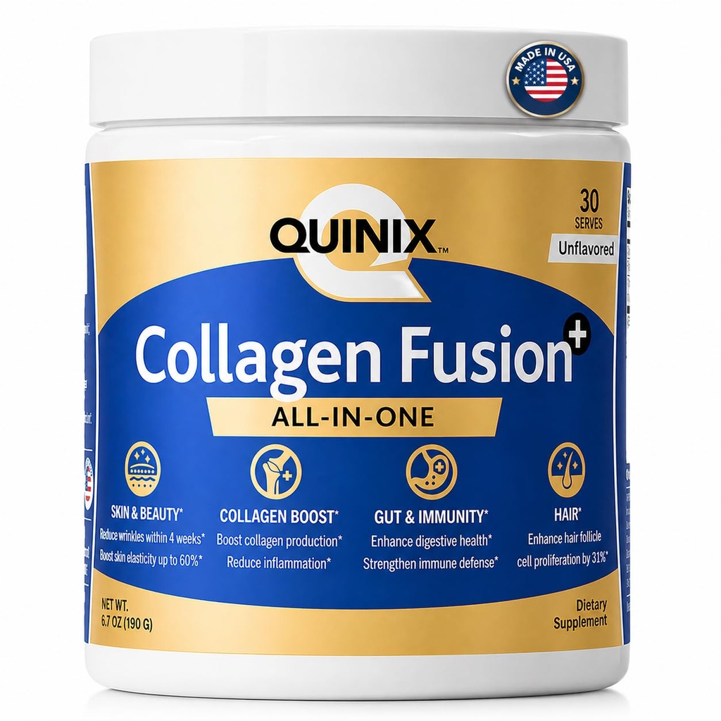 QUINIX Advanced Collagen Powder 7-in-1 with VERISOL® Bioactive Peptides for Skin, Hair & Nails + Gut & Immune Support | ImmunoLin® & Probiotics | Unflavored | 30 Servings