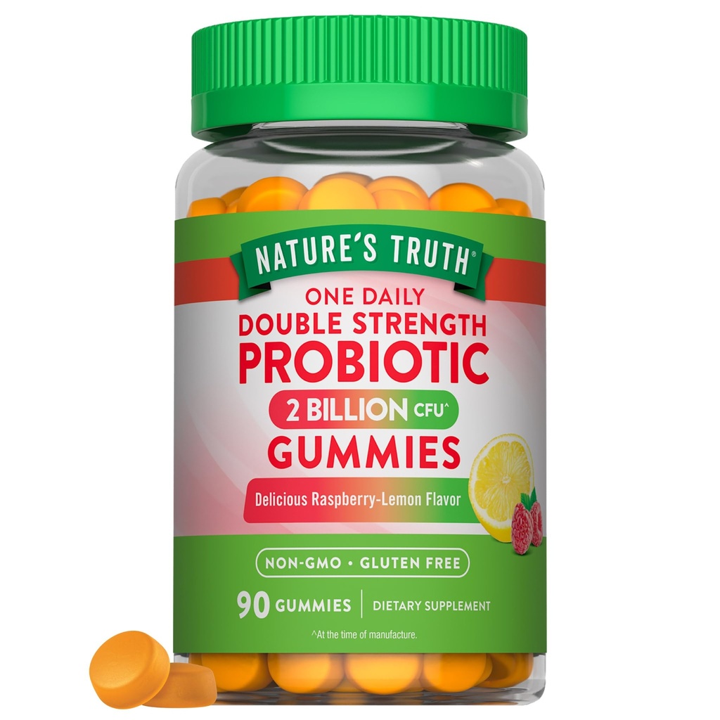Nature's Truth Daily Probiotic Gummies | 2 Billion CFU | 90 Count | Raspberry Lemon Flavor | Non-GMO & Gluten Free Supplement