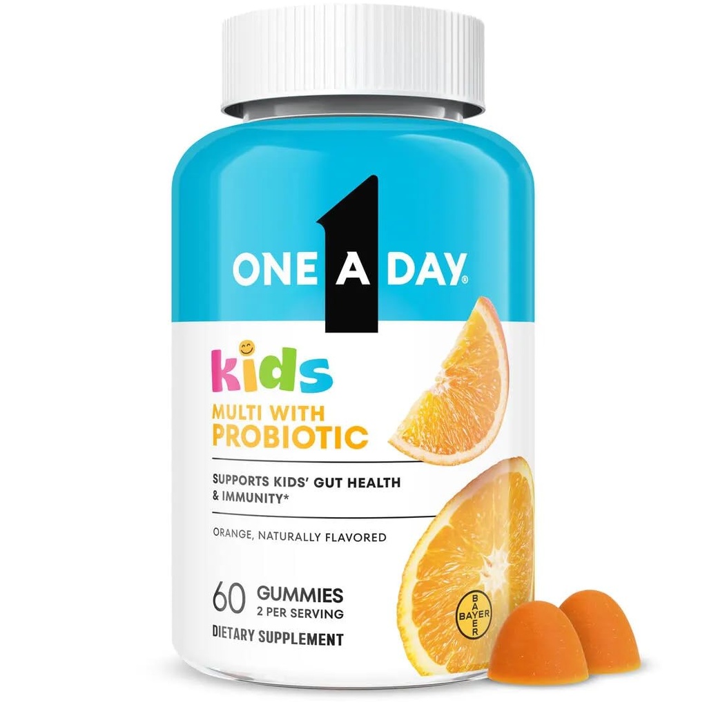 One A Day Kids Multivitamin with Probiotic, Multivitamin Gummies, Kids Probiotic for Digestive Health, Gummy Vitamins with Vitamin D for Immune Support, Orange Flavor, 60 Count