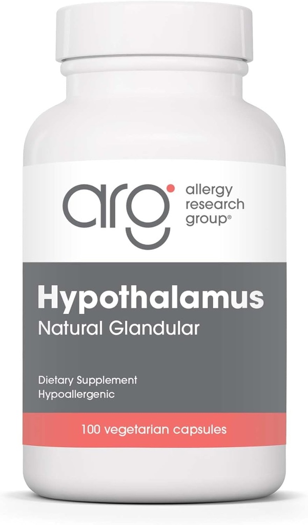 Allergy Research Group Hypothalamus Supplement - Soutien endocrinien, Glandulaire naturel, 500mg Support adrénal, Pituitaire adrénal, Fonction Gland adrénal, Bovin, Lyophilisé, Vegicaps - 100 Comte