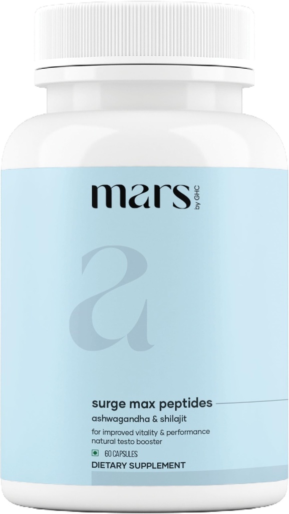 mars by GHC Surge Max Peptides Capsules with Ashwagandha & Shilajit, 60 Capsules