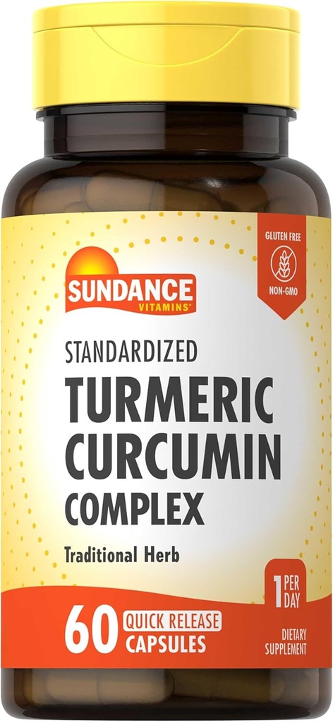 Sundance Turmeric Curcumin Complex (complexe de curcumine) 60 Capsules à libération rapide (complément à base de plantes traditionnelles) Formule sans OGM et sans gluten