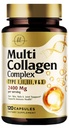 Multi Collagène Peptides 2400mg pour les femmes – Meilleur complexe de collagène hydrolysé avec 5 types (I, II, III, V, X) - herbe Fed - Cheveux, peau, ongles, os et soutien articulaire pour la beauté et le bien-être – 120 capsules