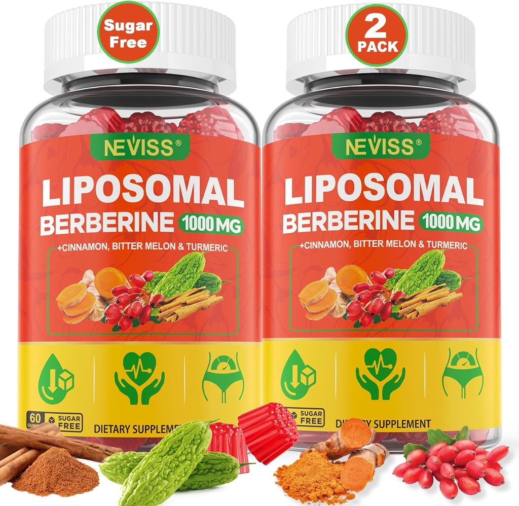 Gommies berbères liposomiques organiques + Berbères HCL + curcuma, supplément berbère avec cannelle Ceylan, Melon amère, fibre pour la digestion, artichaut pour foie, santé globale, sans sucre