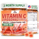 2000mg Liposomal Vitamin C Gummies for Adults, Elderberry Vitamin C and Zinc, NAD, Elderberry, NAD,for Immune Support Supplement, Sugar Free, 60 Counts, Orange Flavor