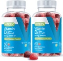 Viteey Vitamine D3 Gommies pour adultes et adolescents - 5 000 UI, 125 mcg, Ultra Strength - Hygiène articulaire et musculaire, Immune Boost - Gommies à la vitamine D à croquer - Végétarien, Sans gélatine - Saveur de baies délicieuses