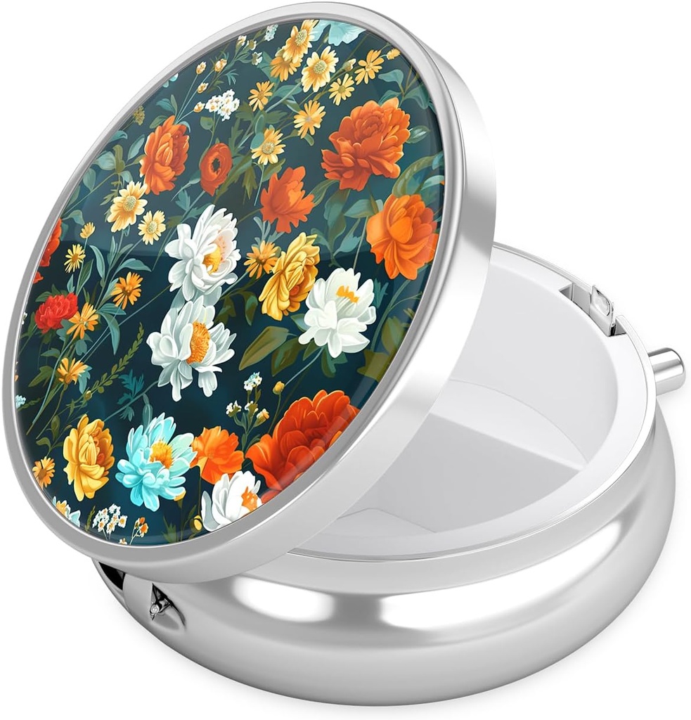 Boîte à pilules Nipichsha, petit étui à pilules pour la Purse & Pocket, organisateur mignon de médecine de voyage, porte-conteneur de médicament portable pour tenir les vitamines, médicaments, huile de poisson et supplément, B01-Beautiful Flowers