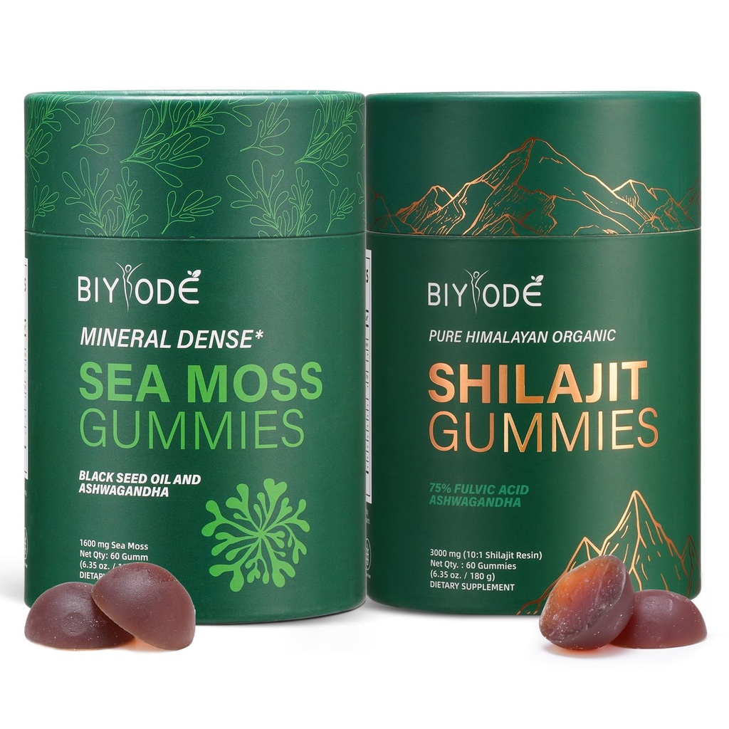 Bundle of Himalayan shilajit & sea Moss Gummies – 3000 mg shilajit, sea Moss 1600mg ksm 66 ashwagandha, no Added Sugar, lab Tested, 75%+ fulvic Acid, 92+ Minerals, All One Supplement(1 Package).