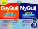 VICKS DayQuil & NyQuil SEVERE Co-pack, Cold & Flu Medicine, puissant soulagement pour les maux de tête, la fièvre, la gorge douloureuse, les douleurs et les douleurs mineures, la congestion, la pression sinusale, le nez étouffant et la toux, 48 LiquiCaps