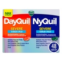 VICKS DayQuil & NyQuil SEVERE Co-pack, Cold & Flu Medicine, puissant soulagement pour les maux de tête, la fièvre, la gorge douloureuse, les douleurs et les douleurs mineures, la congestion, la pression sinusale, le nez étouffant et la toux, 48 LiquiCaps
