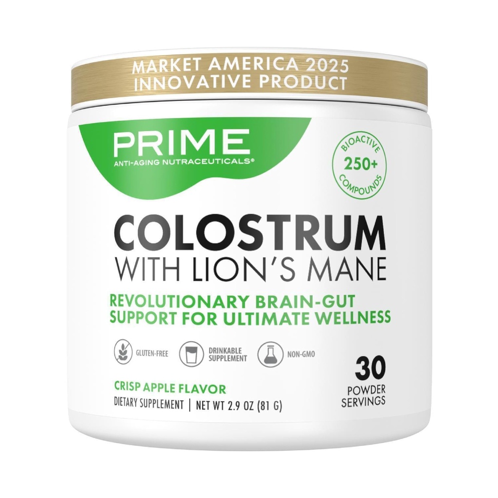 Prime Bovine Colostrum with Lion's Mane – Colostrum Powder & Lion’s Mane Mushroom Powder – Functional Mushroom – Organic Mushrooms for Gut & Immune Support – Gluten-Free, Non-GMO, 30 Servings