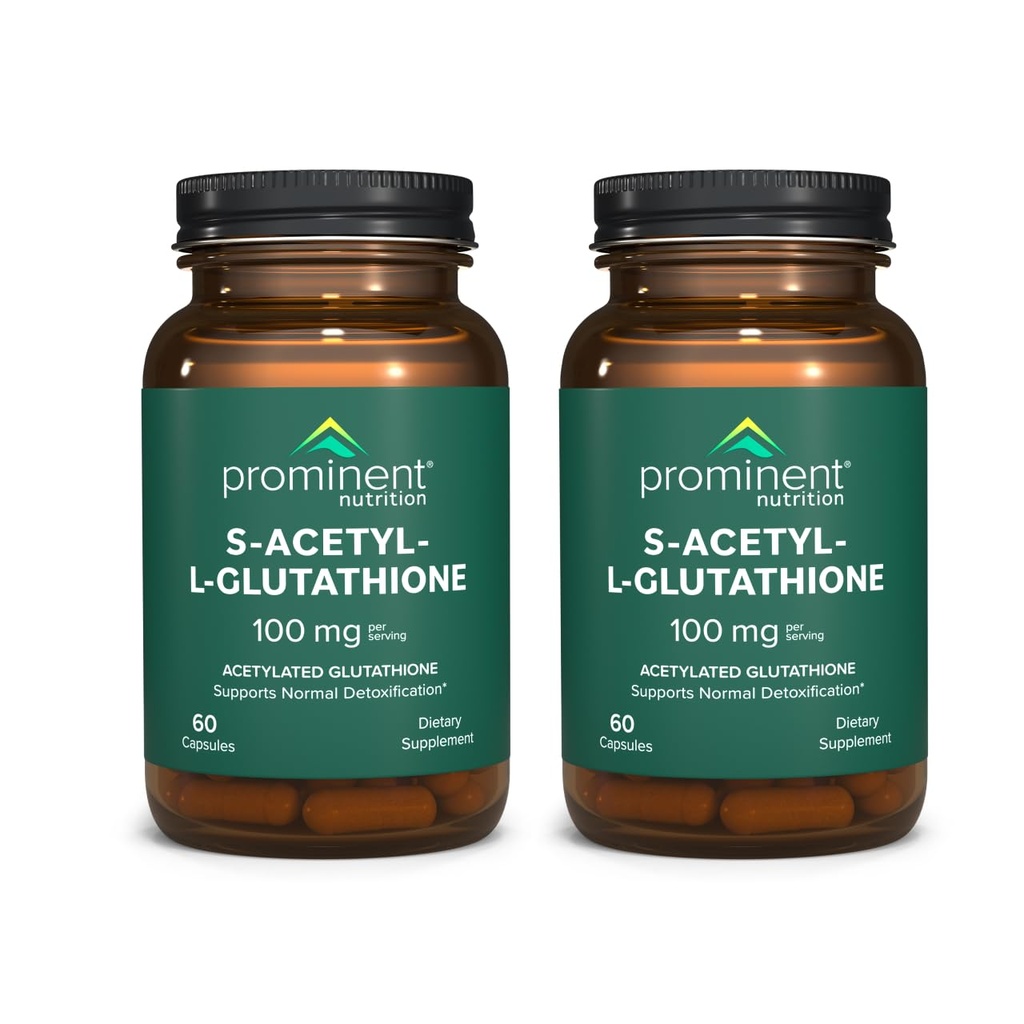 Prominent Nutrition S-Acetyl L-Glutathione Supplement - Clinically Researched Emothion Acetylated Glutathione for Normal Liver Detoxification Support & Optimal Antioxidant Effect, Vegan - 2 Pack