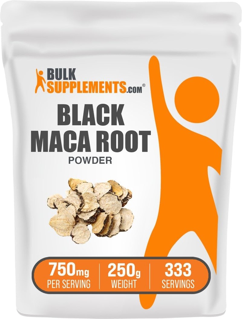 BulkSupplements.com poudre de maca noire - supplément de racine de maca noire, supplément à base de plantes pour les hommes et les femmes - végétalien, sans gluten, 750mg par portion, 250g (8,8 oz) (paquet de 1)