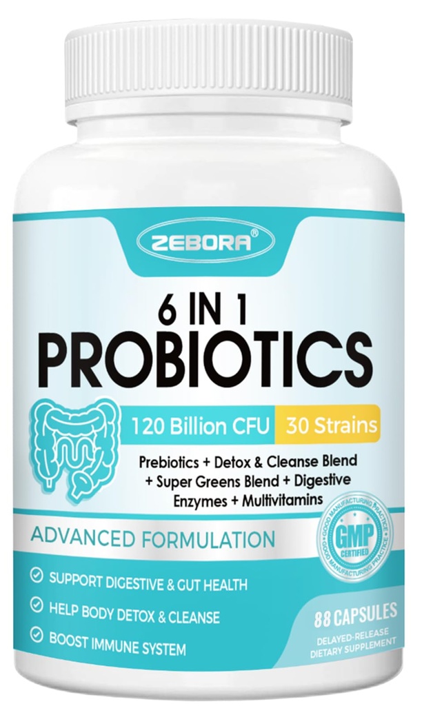 ZEBORA Probiotics for Women-Men Digestive Health with 120 Billion CFUs, 88 Veggie Capsules