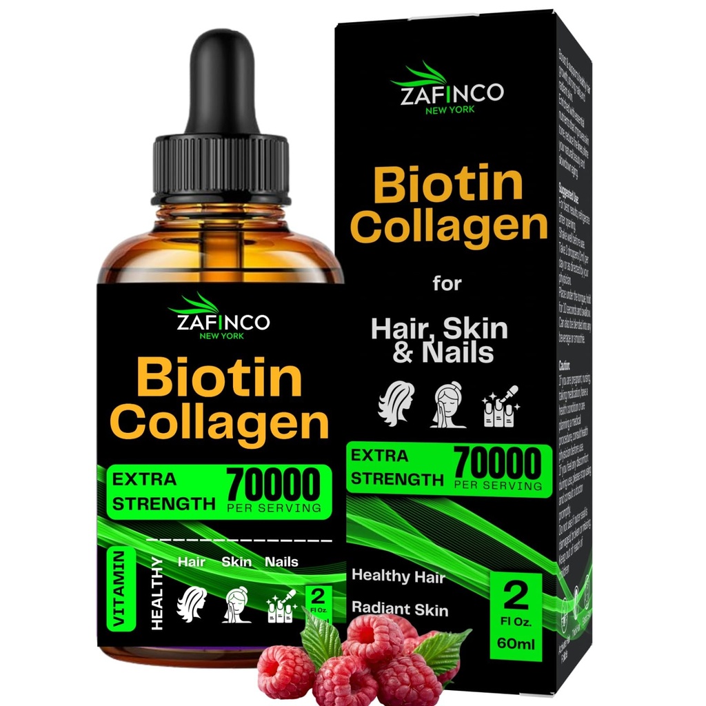 Liquid Biotin & Collagen Drops - 70000 mcg Extra Strength Biotin Drops supports Anti-Aging,Hair Growth,Glowing Skin & Nail Growth Vitamins for Women & Men. Suger free,Gluten free Non GMO Halal