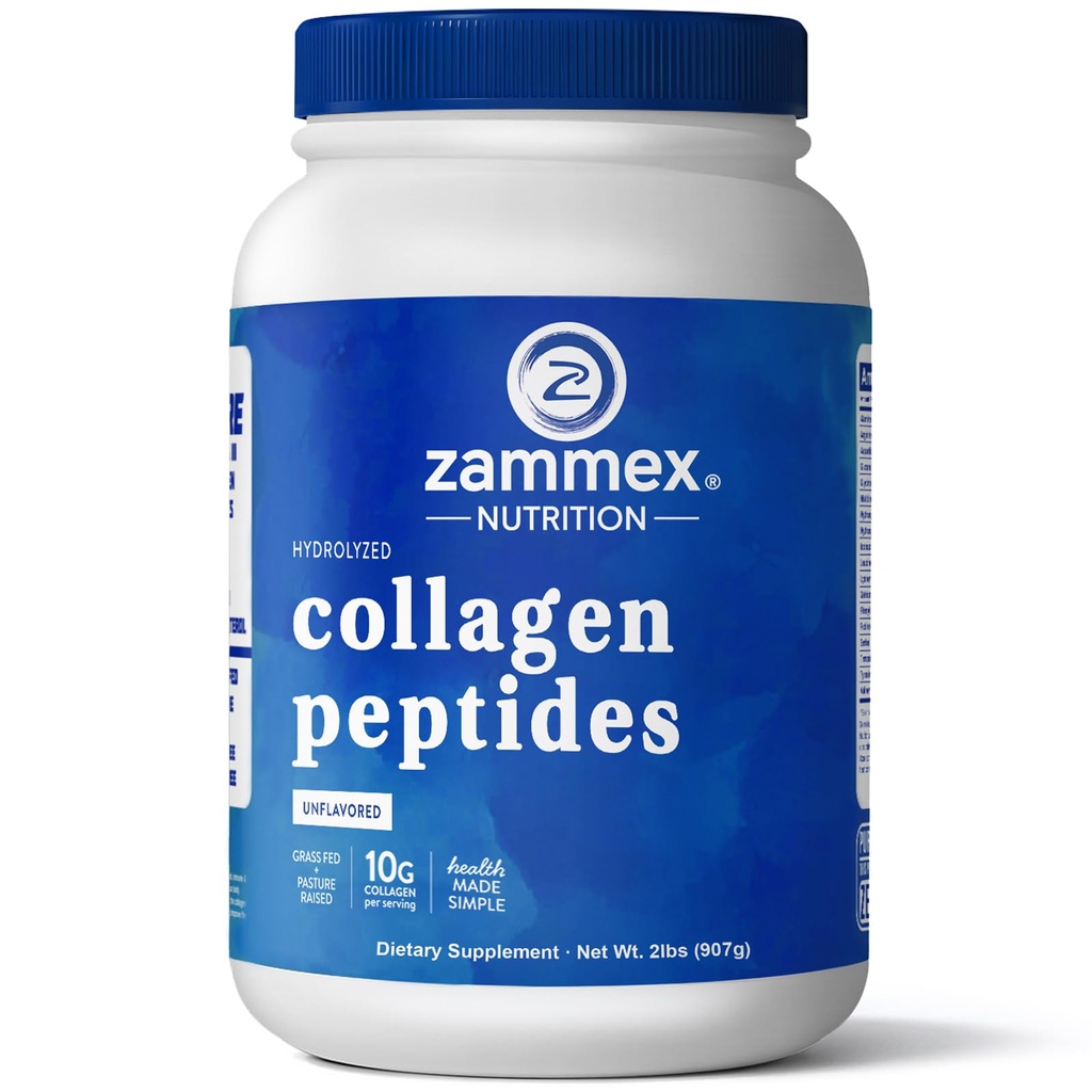 Zammex Collagen Peptides Powder, 90 Servings, Unflavored Instant Powdered, Pure Hydrolyzed Collagen Protein Powder (Type I, III) 100% Grass Fed, Paleo & Keto, Non-GMO, for Skin Hair Nail Joint