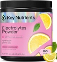 NUTRIENTS CLÉS Multivitamine Electrolytes Poudre Pas de sucre - Poudre d'électrolyte de citron rose frais - Supplément Endurance & Energie - Poudre d'hydratation - Pas de Calories - 90 portions - Fabriqué aux États-Unis
