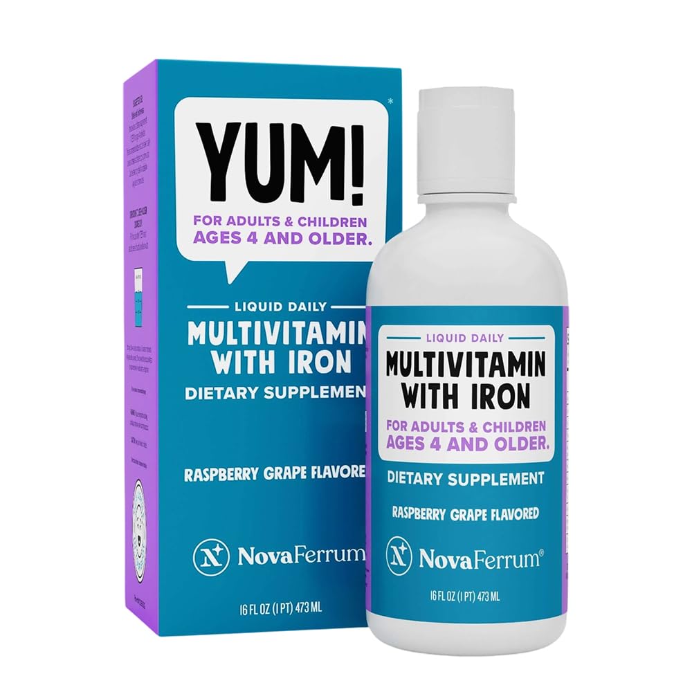 NovaFerrum Yum 16 Fl Oz | Multivitamin with Iron for Ages 4 & Up | Gluten Free Certified | Sugar Free | Raspberry Grape