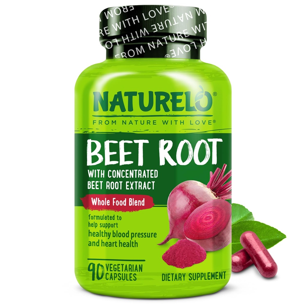 NATURELO Beet Root 90 Capsules – Heart Health & Blood Pressure Support* – 1000mg Beet Root Extract + Whole Food Blend – Non-GMO, Vegan, Gluten-Free