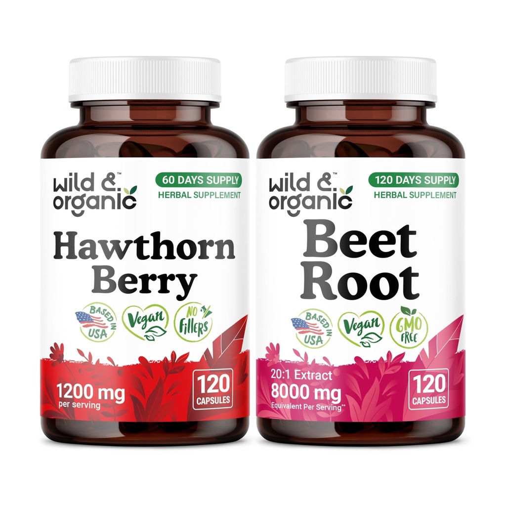 Wild & Organic Hawthorn Berry 120 Capsules & Beet Root 120 Capsules