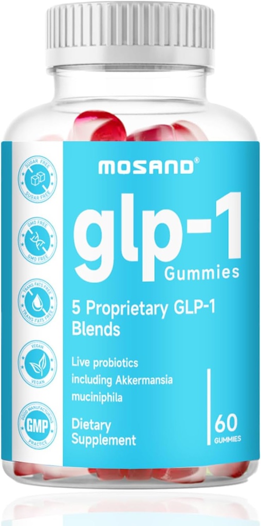 GLP-1 Gommies probiotiques, supplément GLP-1 avec Akkermansia Probiotique, Berberine, Pas de sucre ajouté pour la santé Gut & Digestion,Flaveur de mûrier-60 Gommies