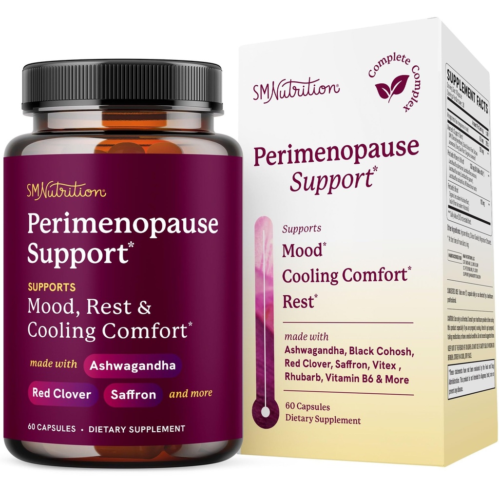 Perimenopause Support for Women Supplement | Hormone Balance, Mood, Sleep, Cycle Regularity & Cooling Support | Black Cohosh, Vitex, Saffron | Peri Menopause Supplements for Women | Non-GMO | 60 Ct