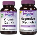 BlueBonnet Nutrition Mélange de vitamines D3 et K2 et de capsules végétales glycinées de magnésium