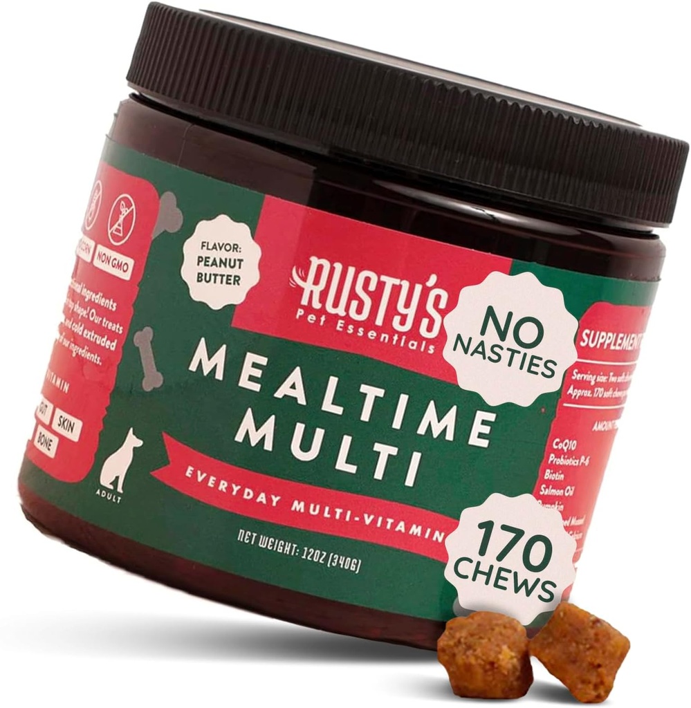 Supplément multivitamine de chien Premium (170 Chews) - Repas Multi - avec CoQ10 - Probiotiques - Citrouille - Immune Support - favorise une meilleure mobilité articulaire - peau saine et manteau - Fabriqué aux États-Unis