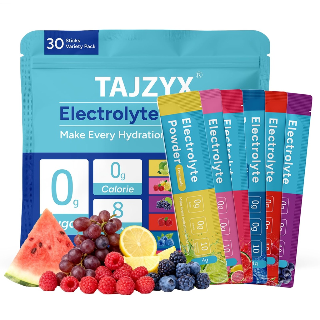 Hydration Packets Sugar Free, 0 Calorie Electrolytes Powder Packets 6 Flavors, 8 Electrolytes & Minerals Variety Pack, 30 Stickpacks for Sports, Travel, Workouts & Daily Hydration
